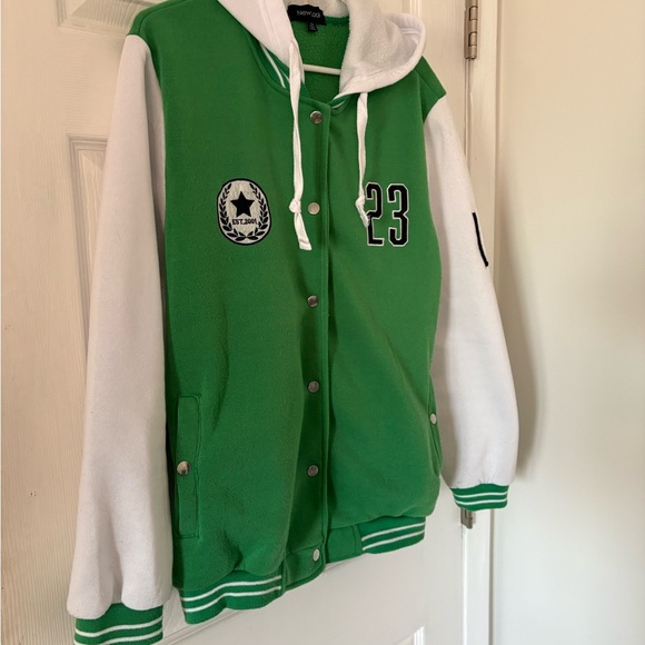 New Look 2X Green Varsity Jacket Hooded 23 LA Y2K Streetwear - Picture 5 of 7